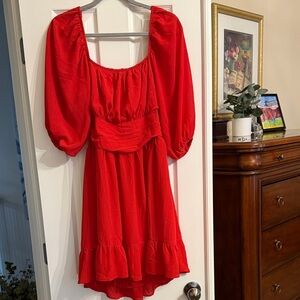 Elegant Red Dress with Ruffled Details
